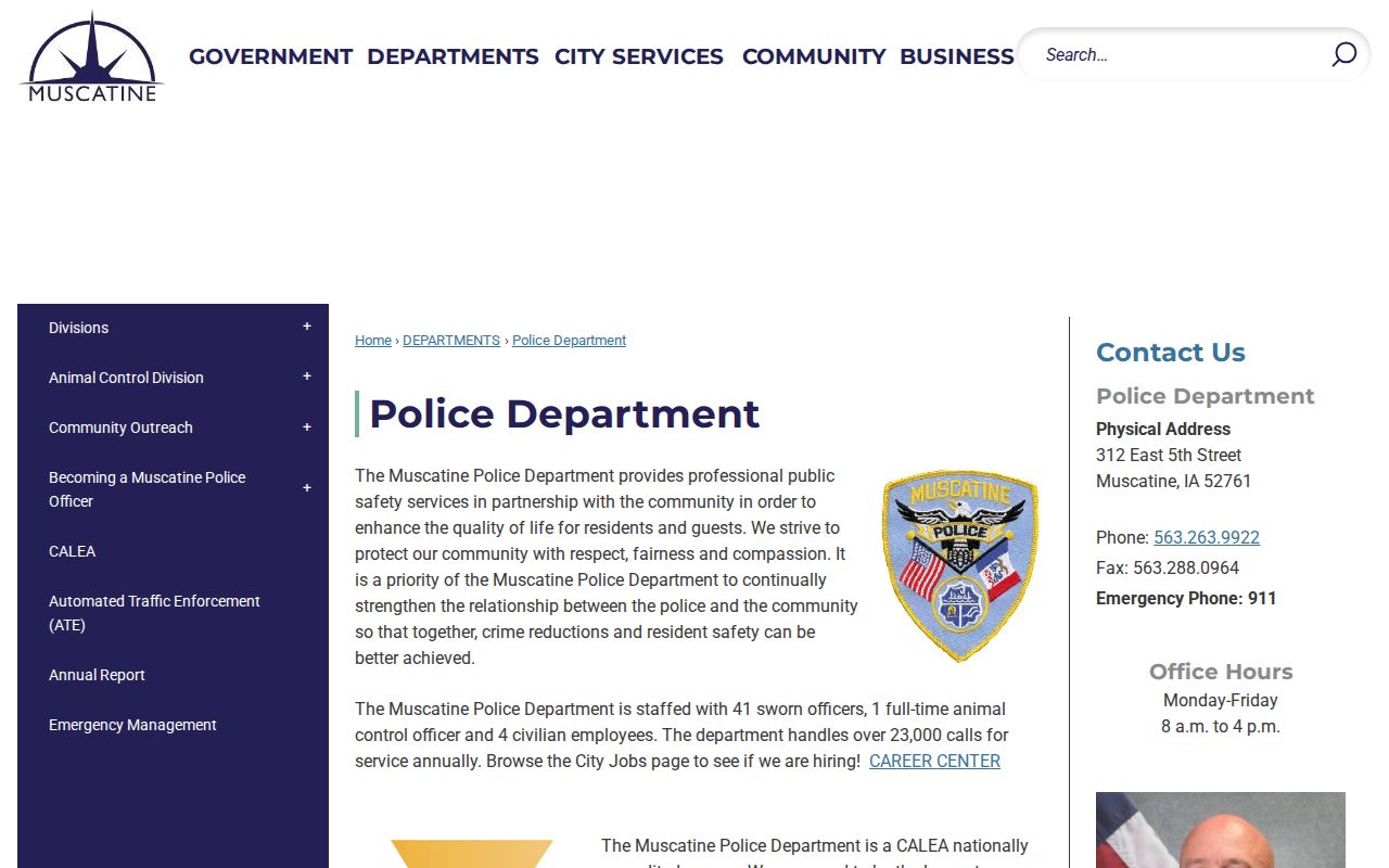 Muscatine Police Department contact details for recent arrest records