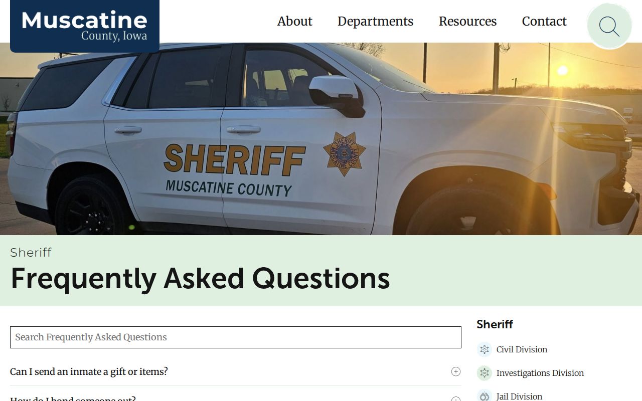Muscatine County Sheriff FAQ with arrest and release app guidance