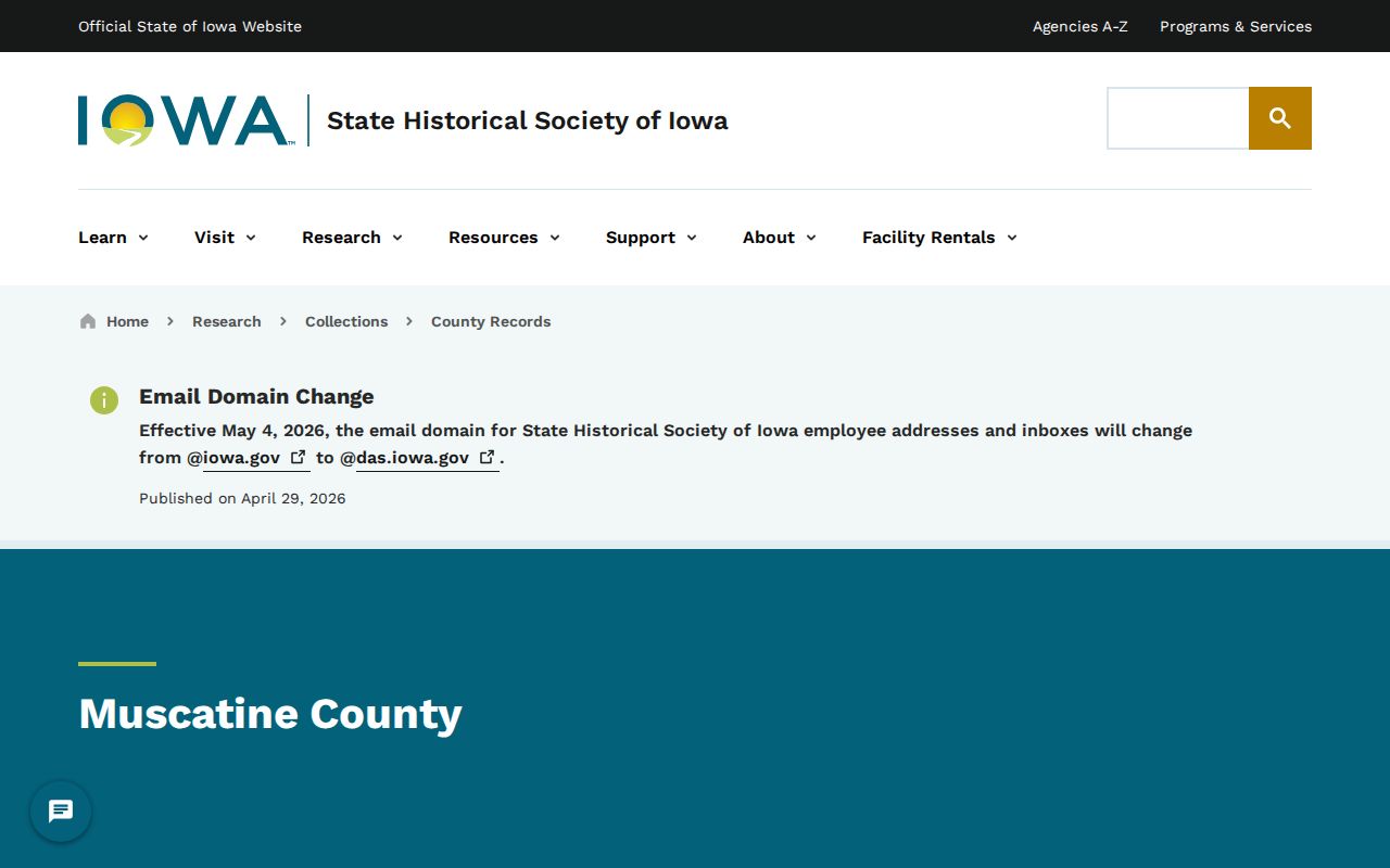 State Historical Society page for historical Muscatine County court and sheriff records