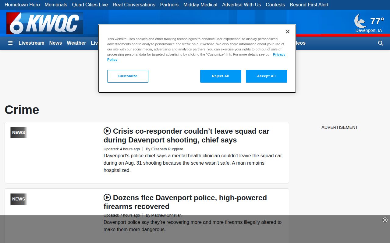KWQC regional crime news page